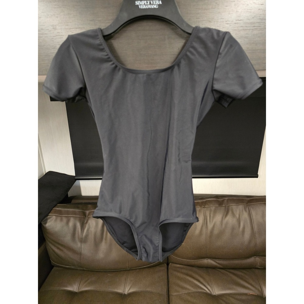 Theatricals Womens Short Sleeve Scoop Neck Dance Leotard Black Size P
